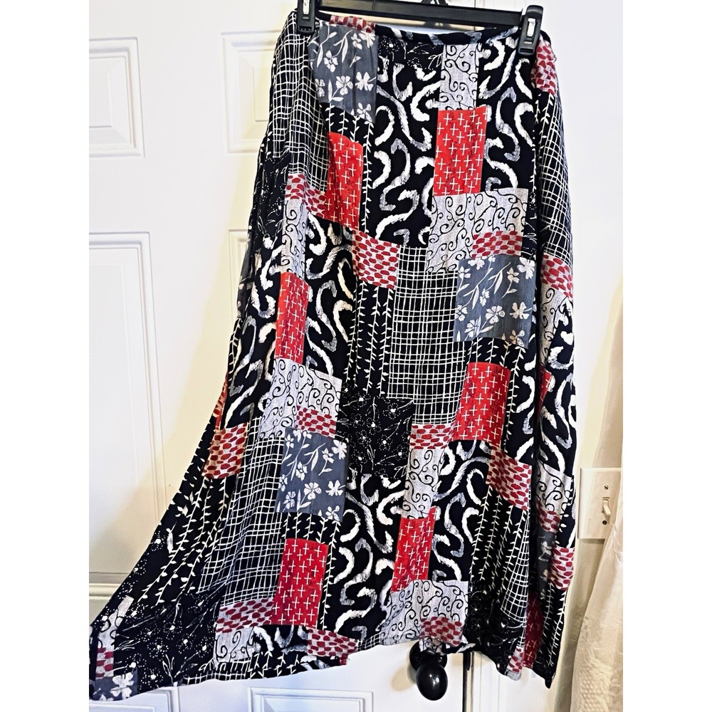 Vintage 90s California Krush Patchwork 3X Maxi Skirt Whimsigoth Grunge Black Red